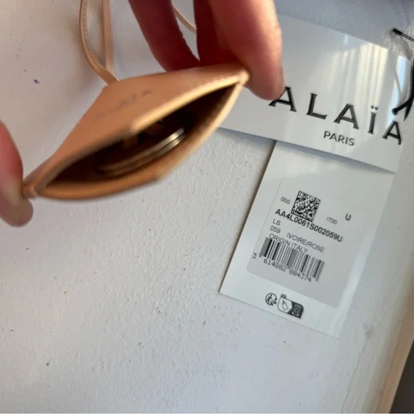 Alaia Cream Heart Leather Keychain